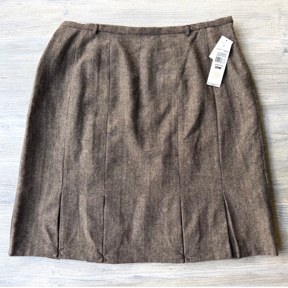 Norton McNaughton Brown Tweed Pleated A-Line Skirt Plus 20W Academia Grannycore
